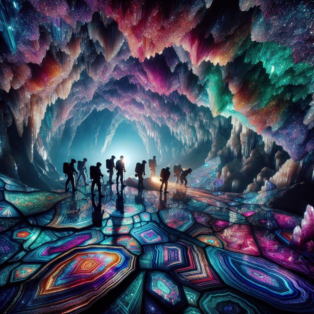 Crystal Cave Explorers with Sparkling Geodes