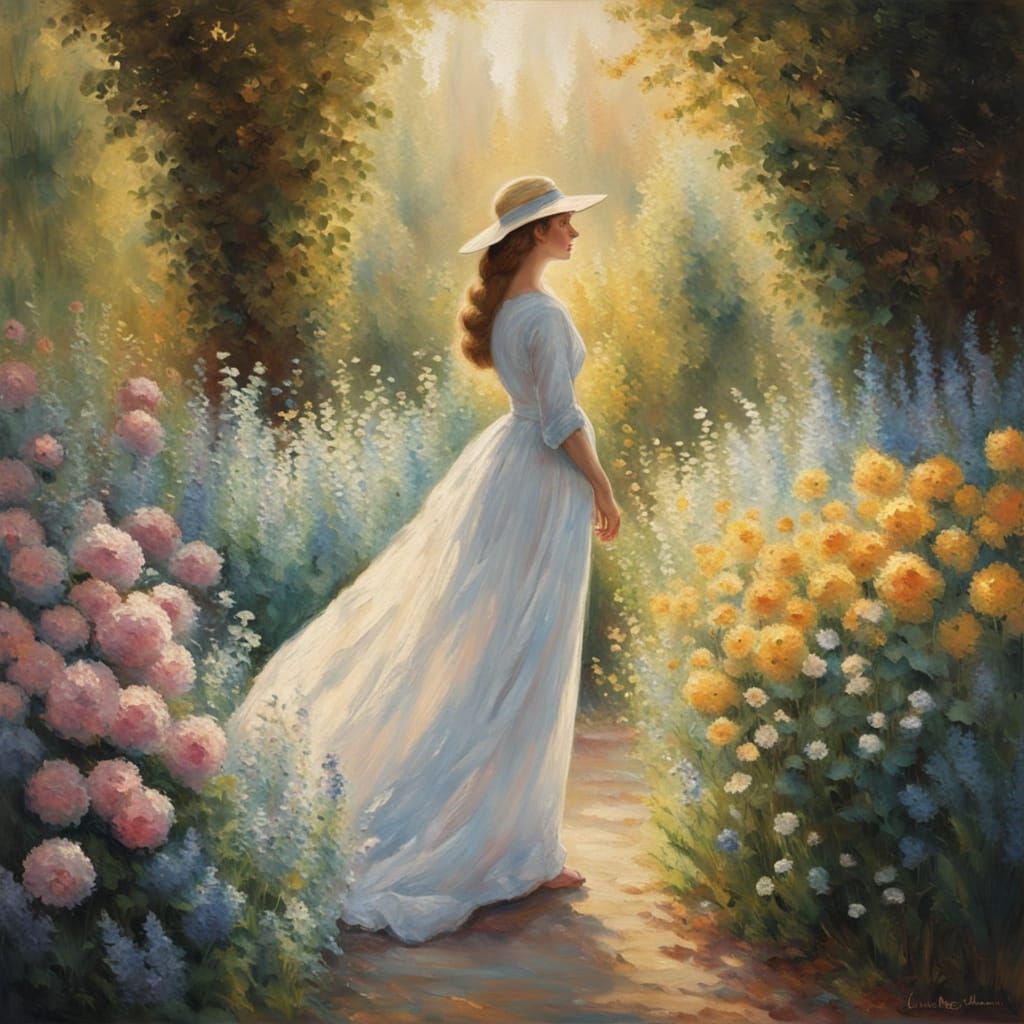 Impressionist Woman in a Lush Garden