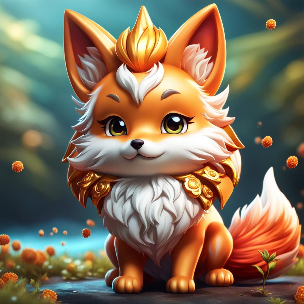 Chibi Three-Tailed Fox in Enchanting Style