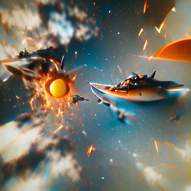 Spaceship Under Attack Near Sun, Digital Illustration