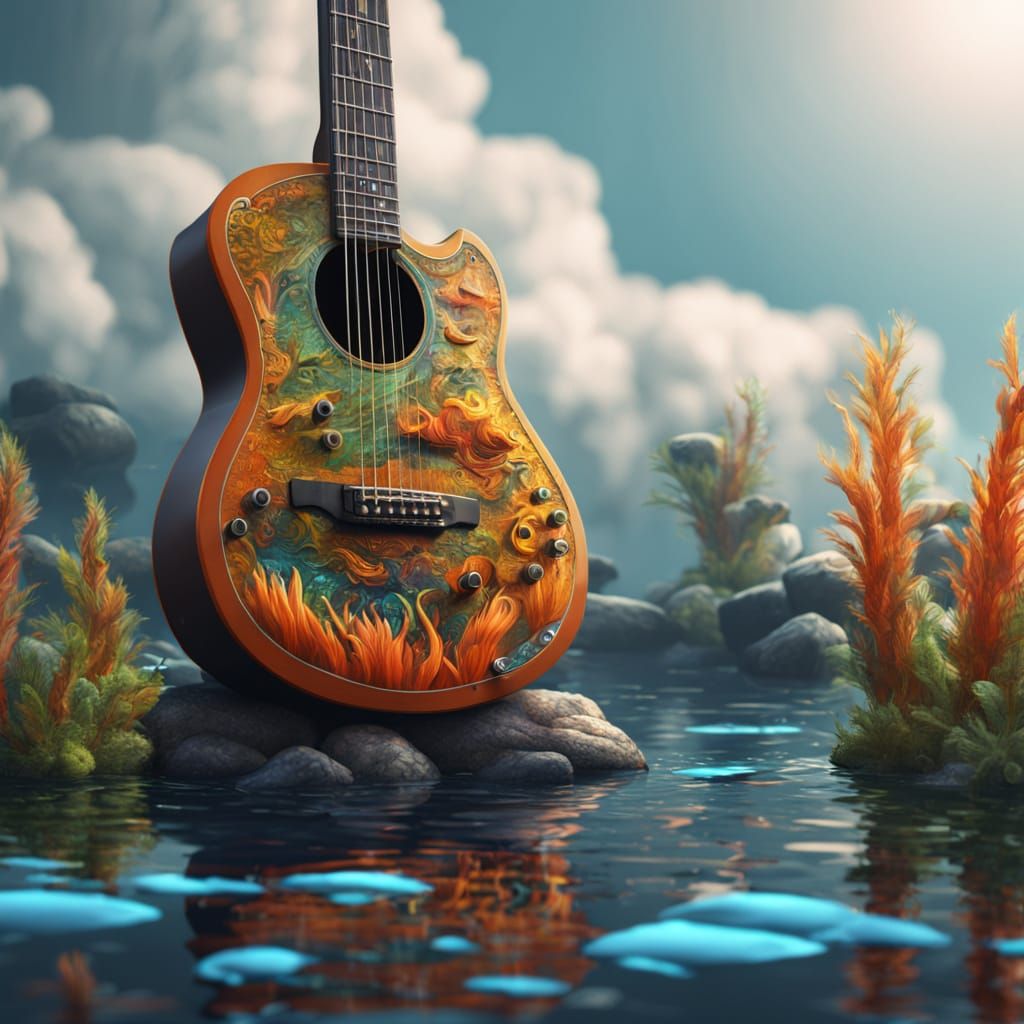 Surreal Guitar Aquarium in Vibrant Fantasy Style