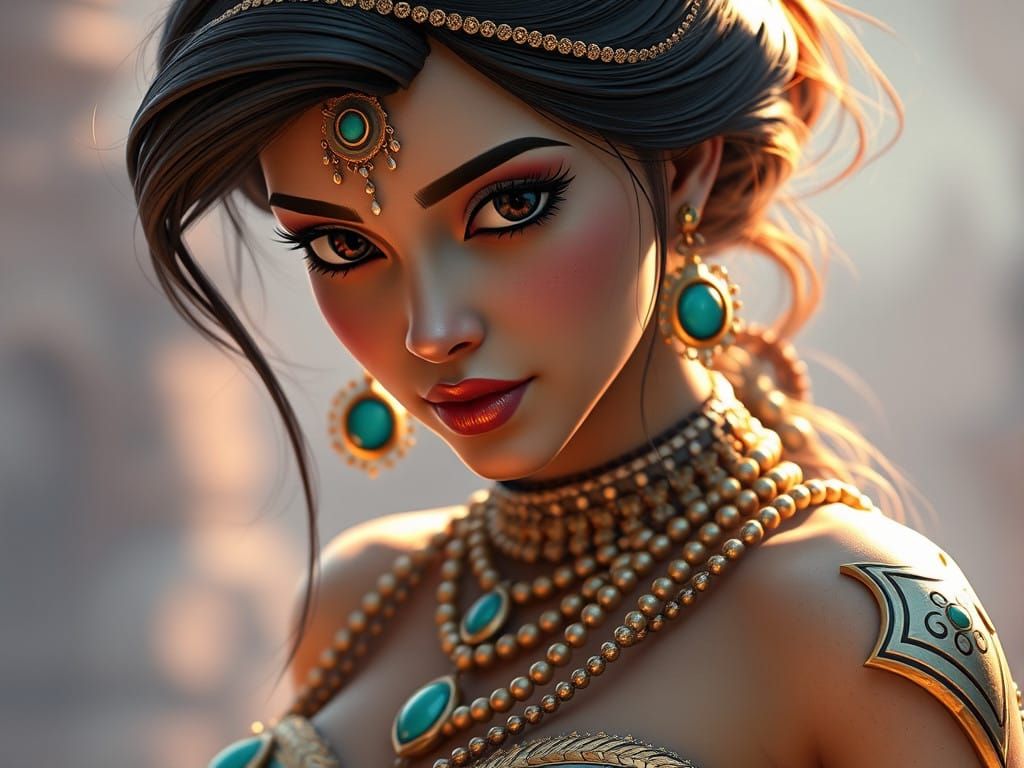 Cyborg Princess Jasmine in Turquoise Harem Pants