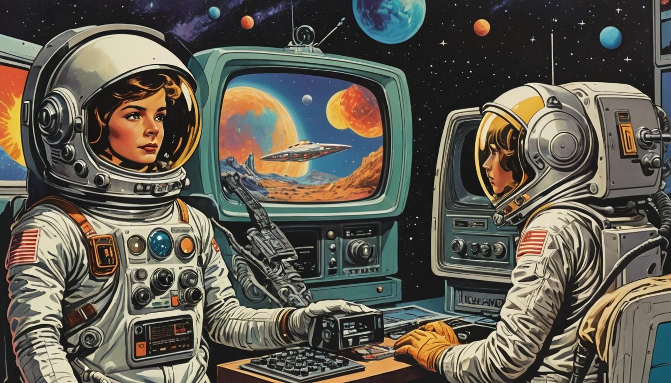 Retro-Futuristic Astronaut Witnesses UFO in Comic Book Art