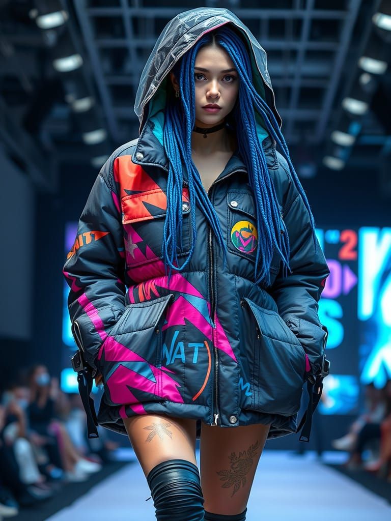 Cyberpunk Goddess Struts Down the Catwalk in Oversized Nylon...