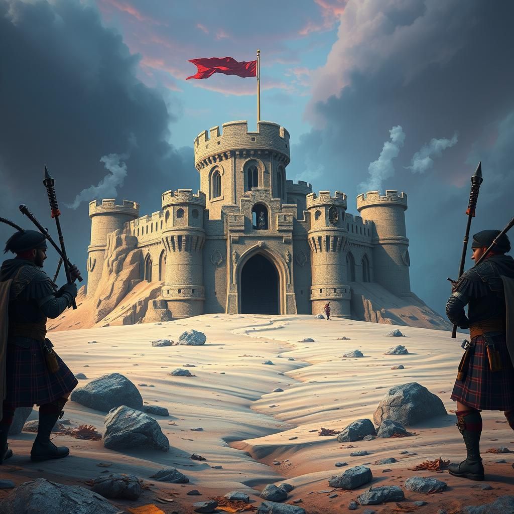 Scottish Sandcastle with Warriors: A Fantastical Digital Pai...