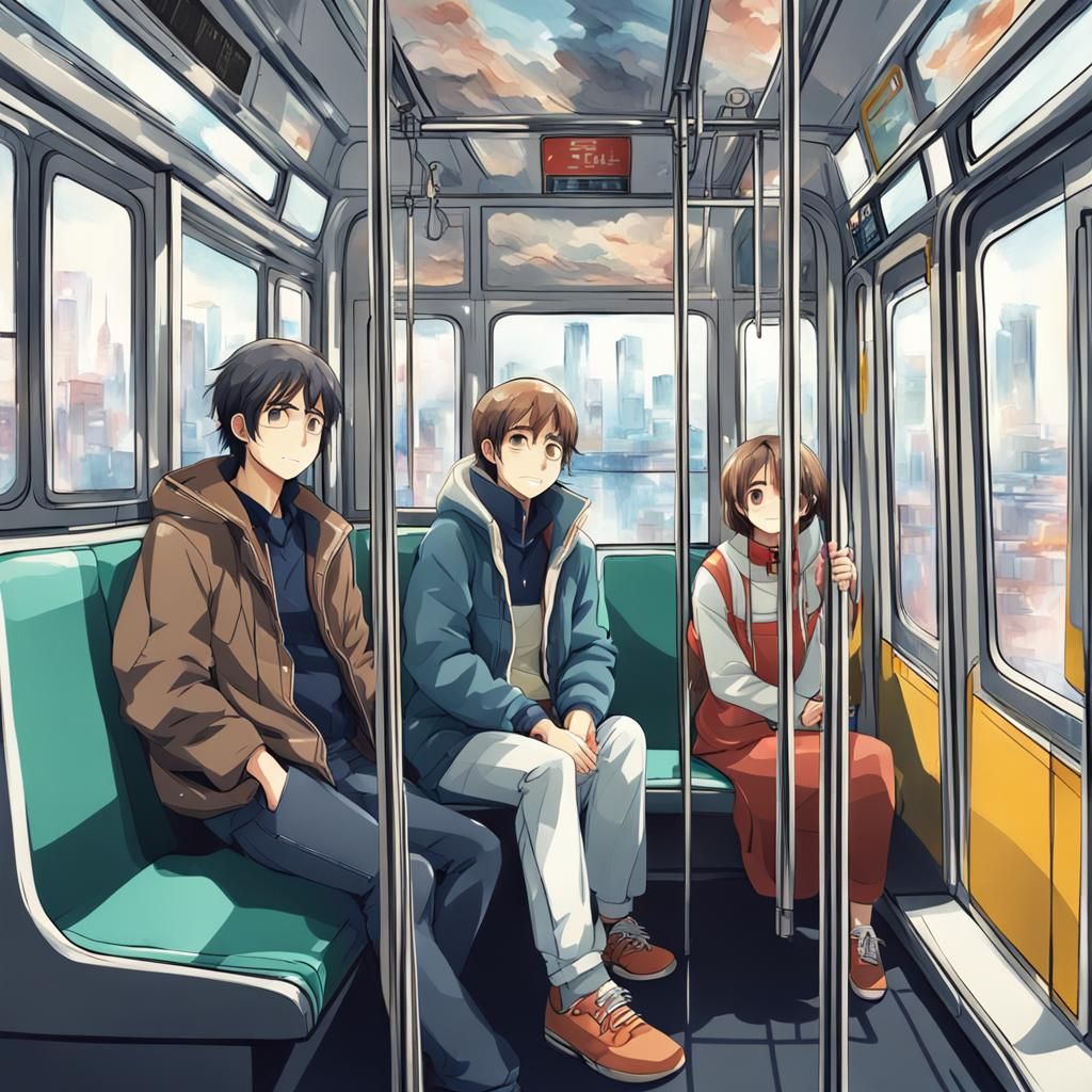 Happy Couple in Melbourne Tram: Anime Style
