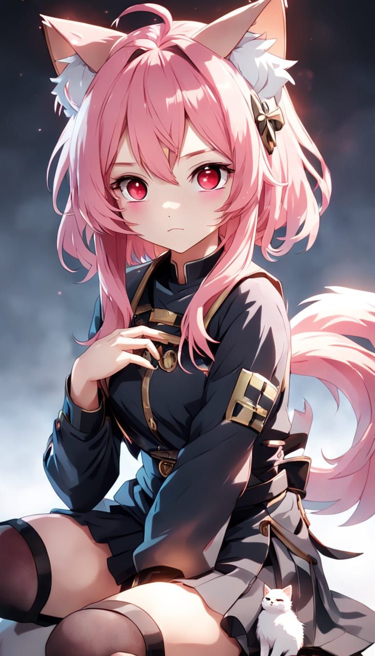 Ethereal Anime Girl with Red Eyes and Pink Hair