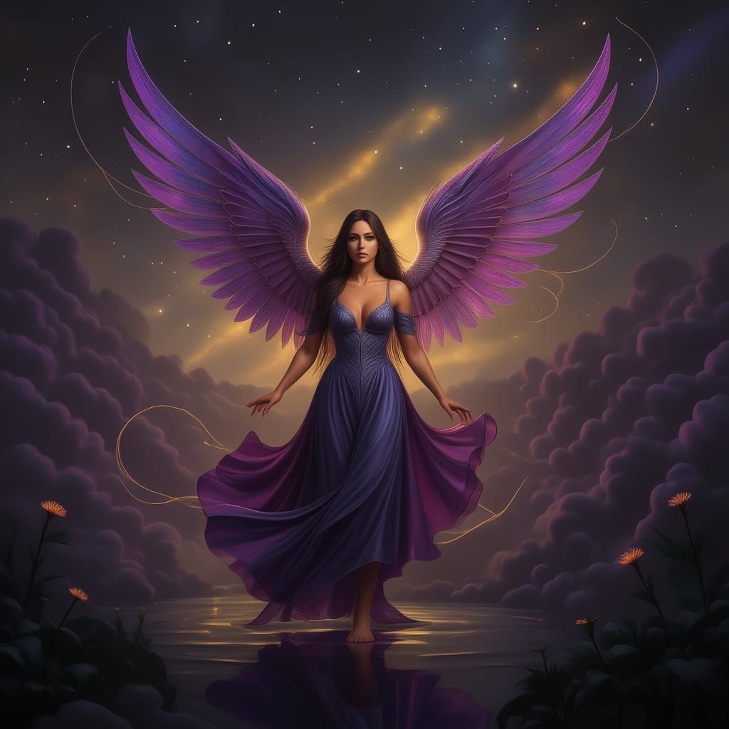 Opalescent Angel in Cosmic Nebula