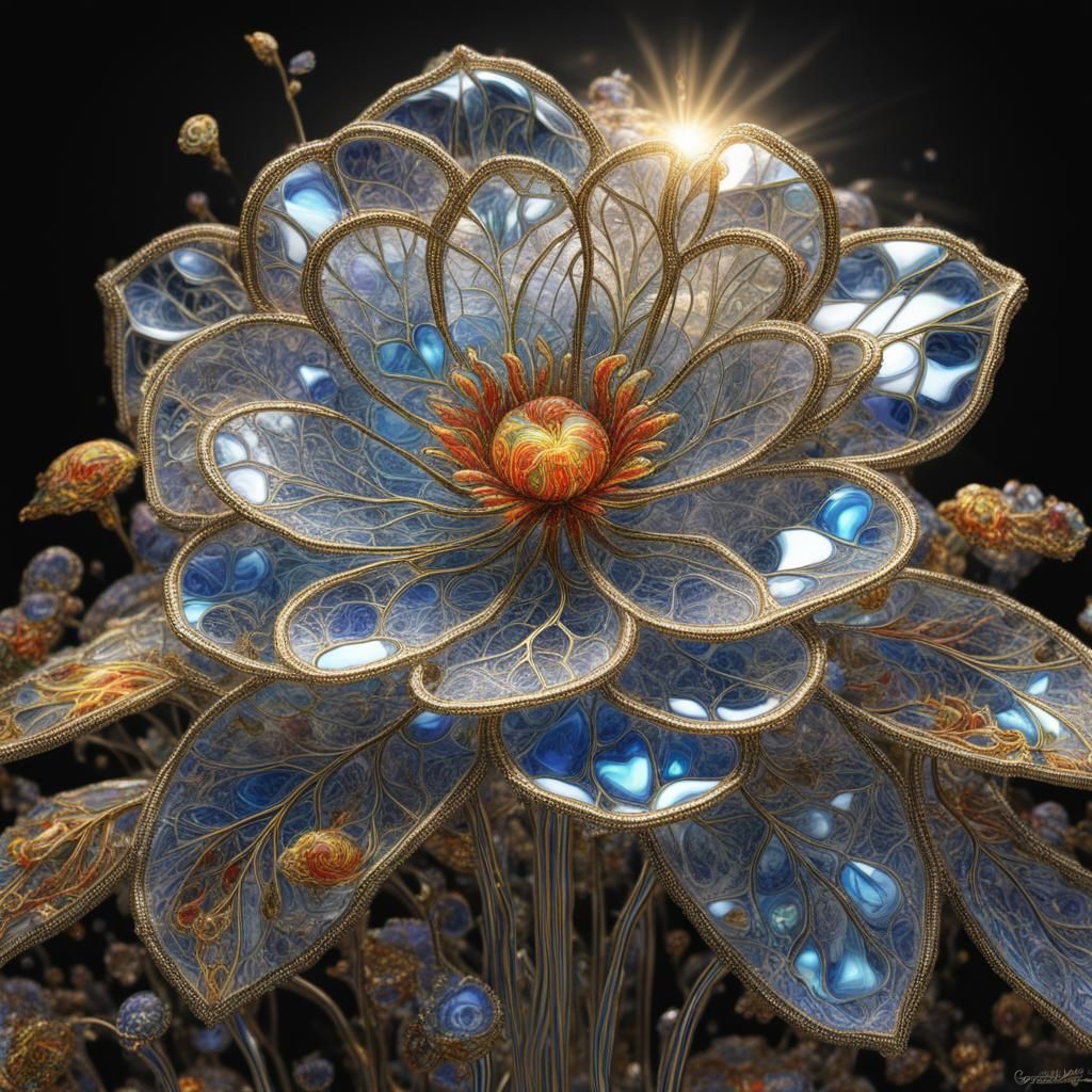 Psychedelic Steampunk Flower in Stained Glass Style