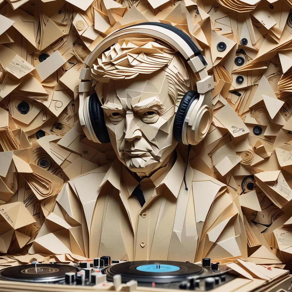 Donald Trump DJing in Origami Papercraft Style