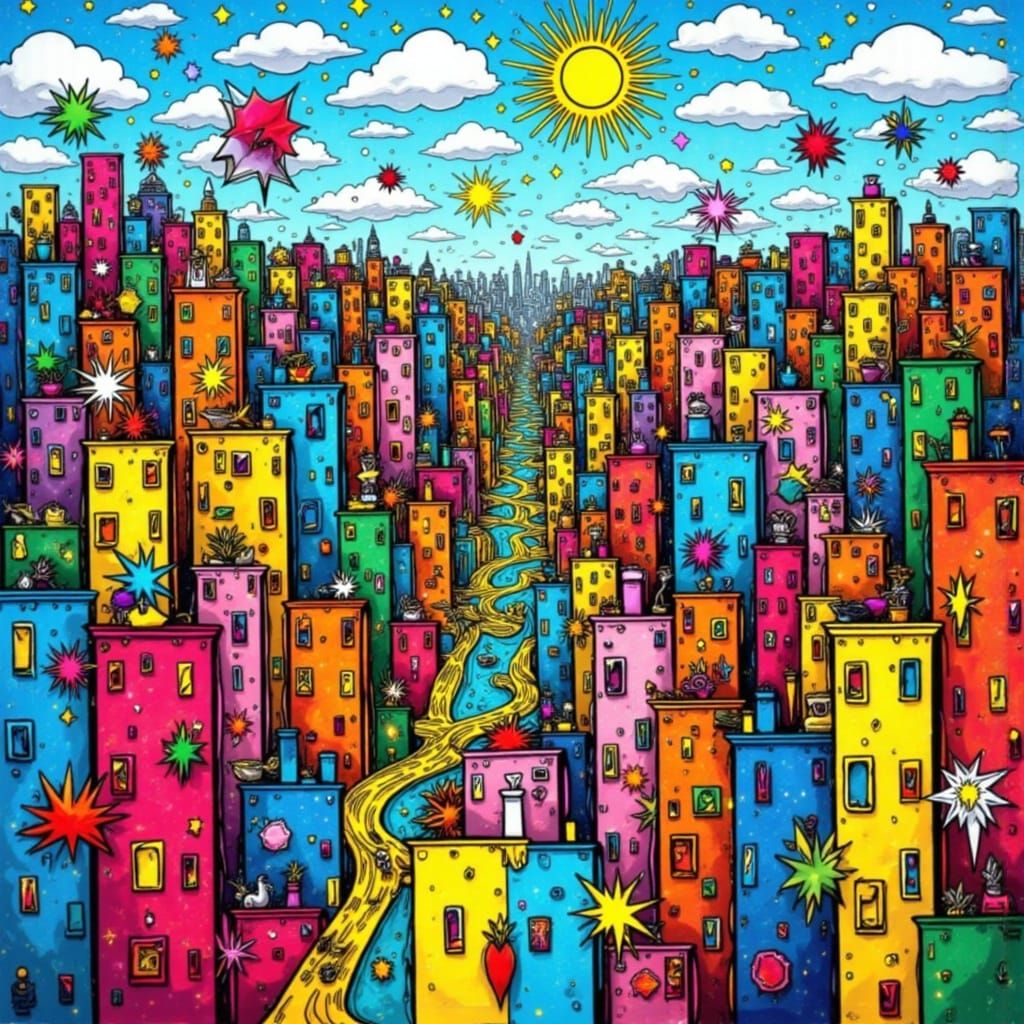 Animated Cityscape in a Whimsical Cartoon Style