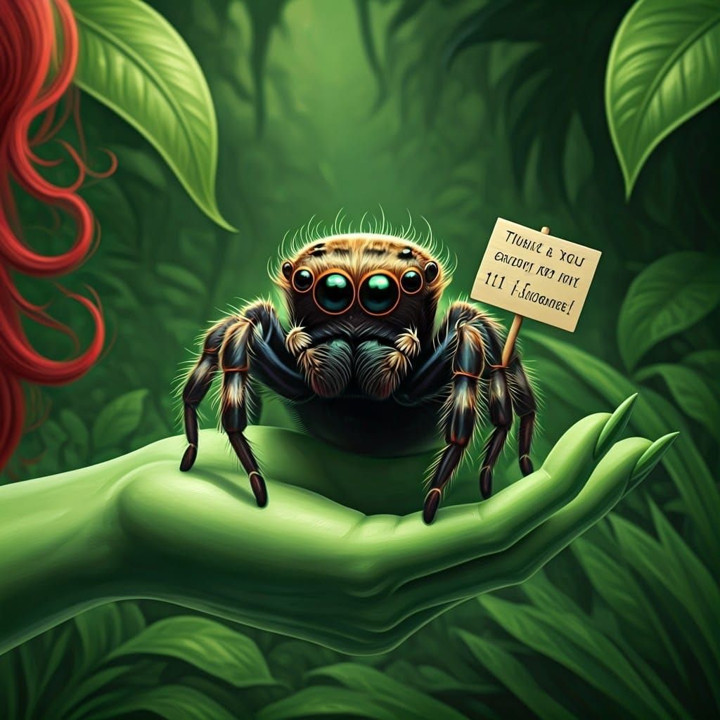 Cute Baby Spider with Poison Ivy in Comic Book Art