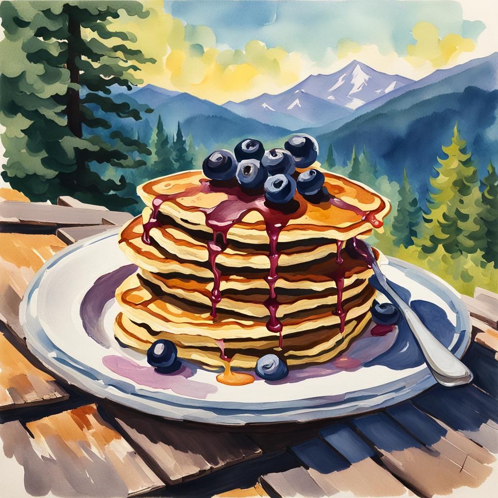 Huckleberry Pancakes in Gouache Style