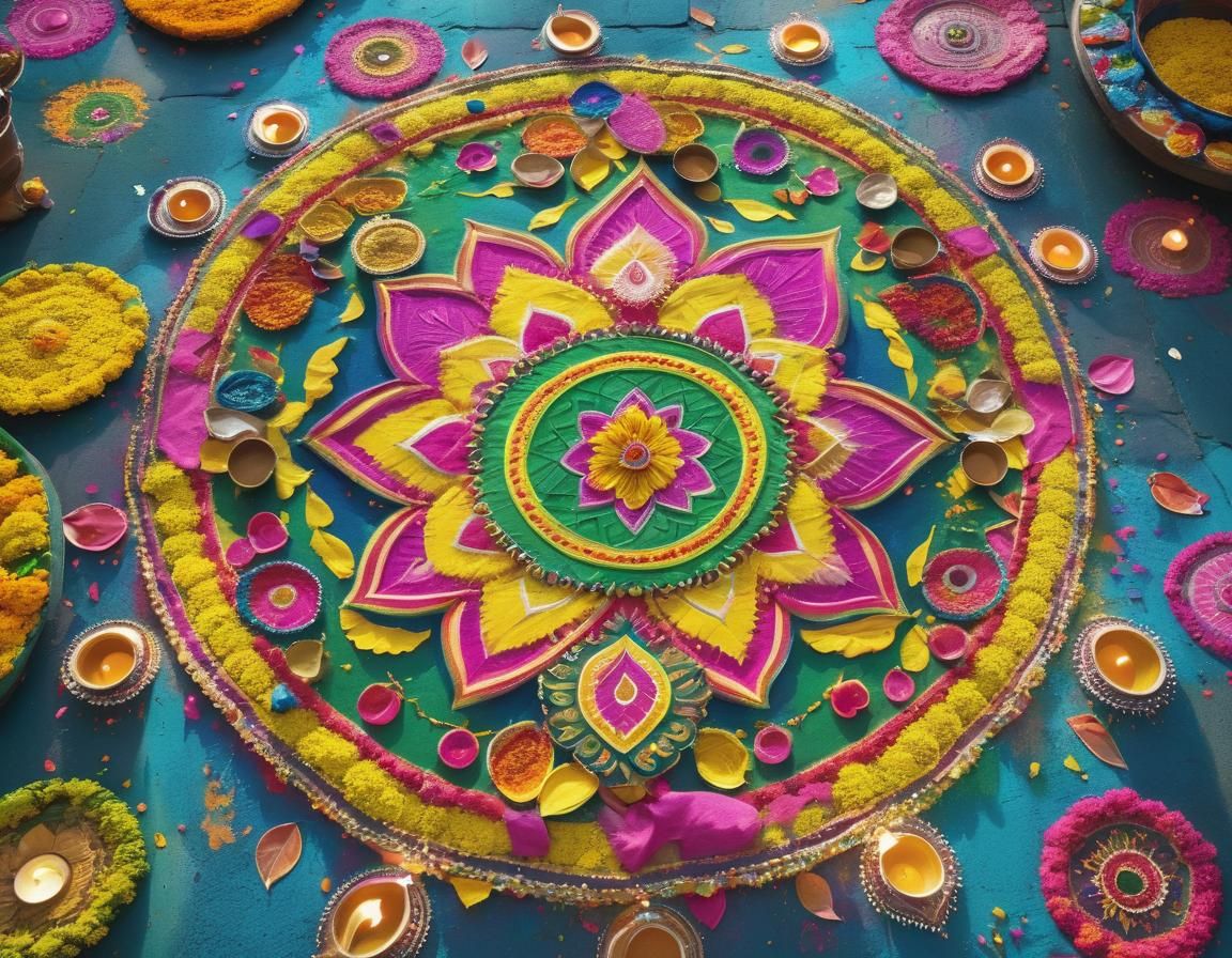 Vibrant Pop Art Rangoli Pattern for Indian Festival