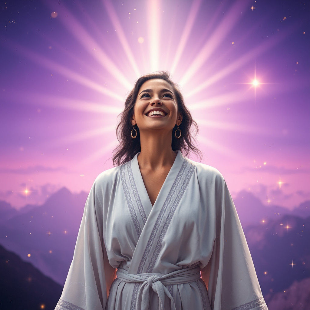 Radiant Woman's Spiritual Awakening in Fantasy Art Style