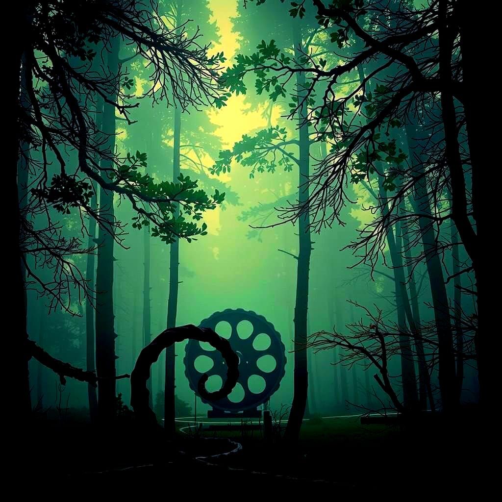 Twisted Crimson Forest in Dense Fog