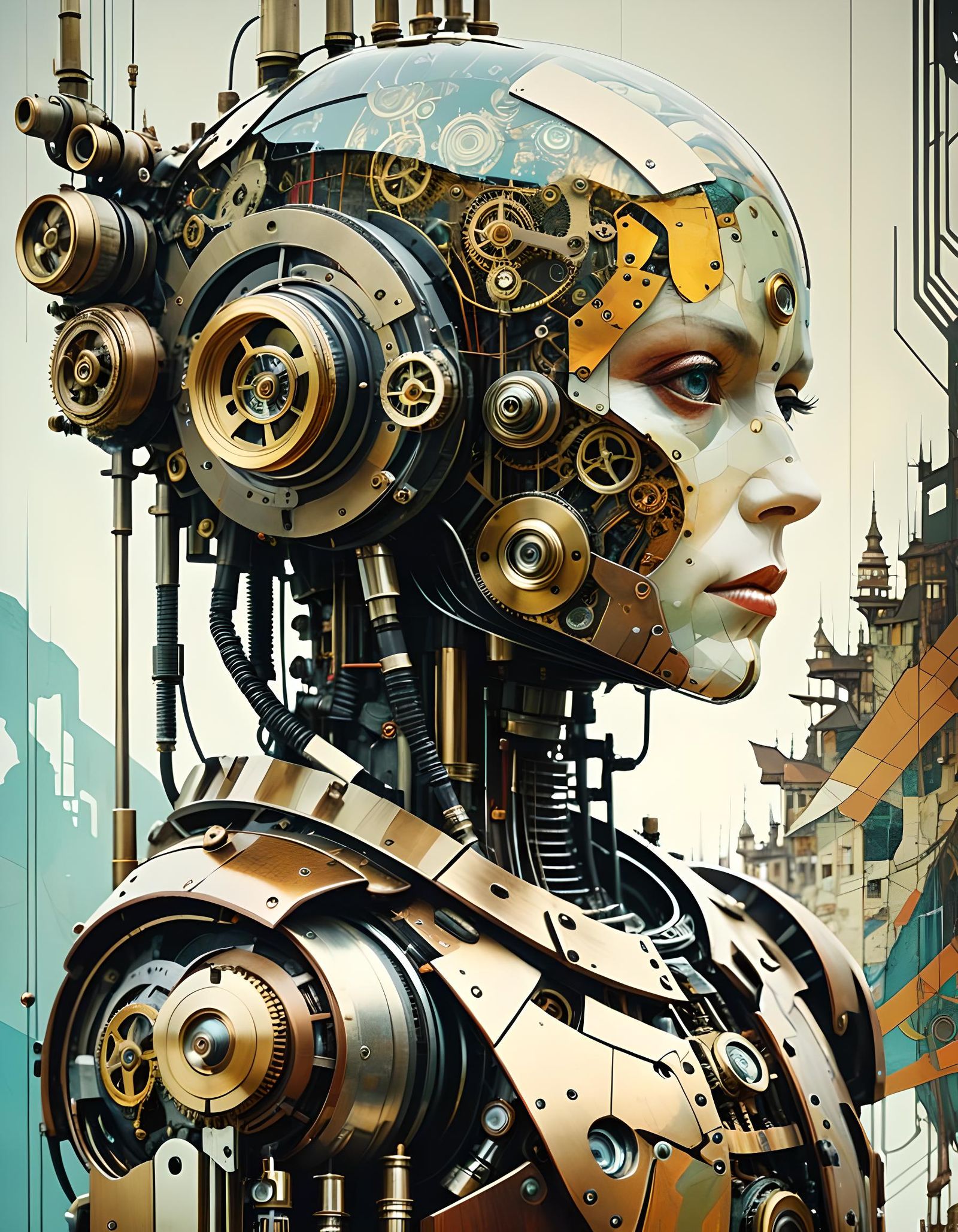 Steampunk Robot Double Exposure: Mechanical Engineering Beau...