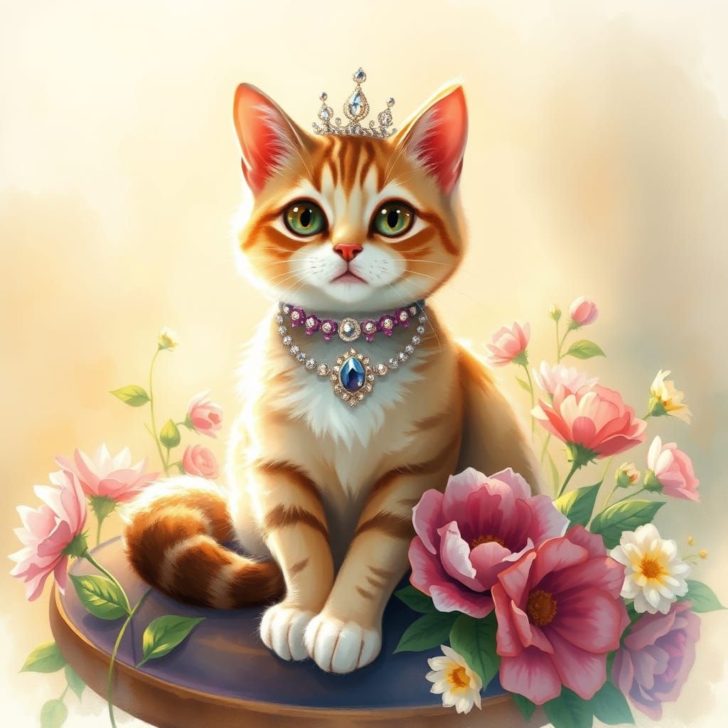Elegant Whimsical Cat in Impressionist Style