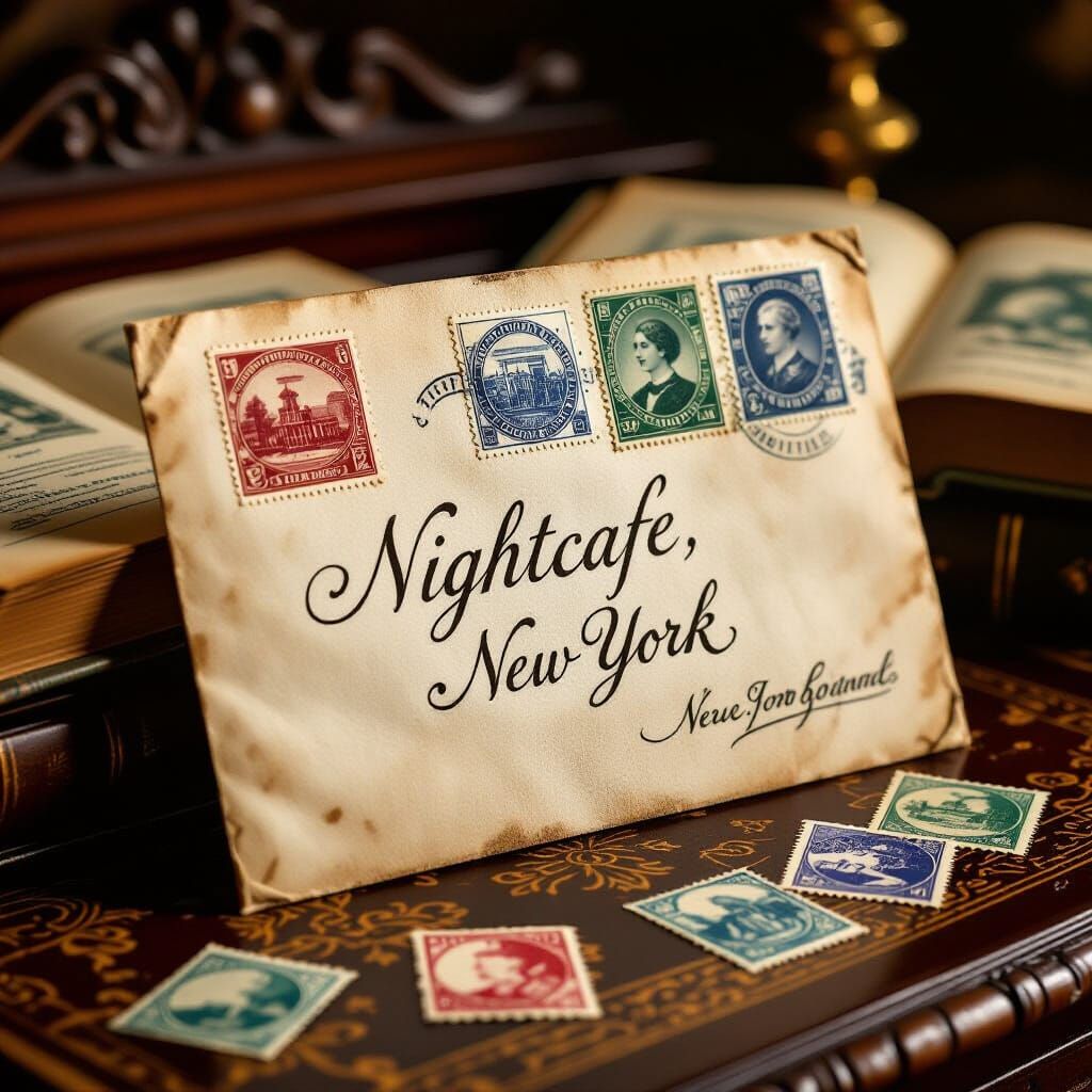 Antique Envelope with Victorian Stamps in Photorealistic Sty...