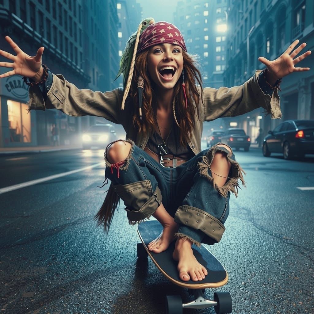 Swashbuckling Pirate Skater in Vibrant Beachside Style