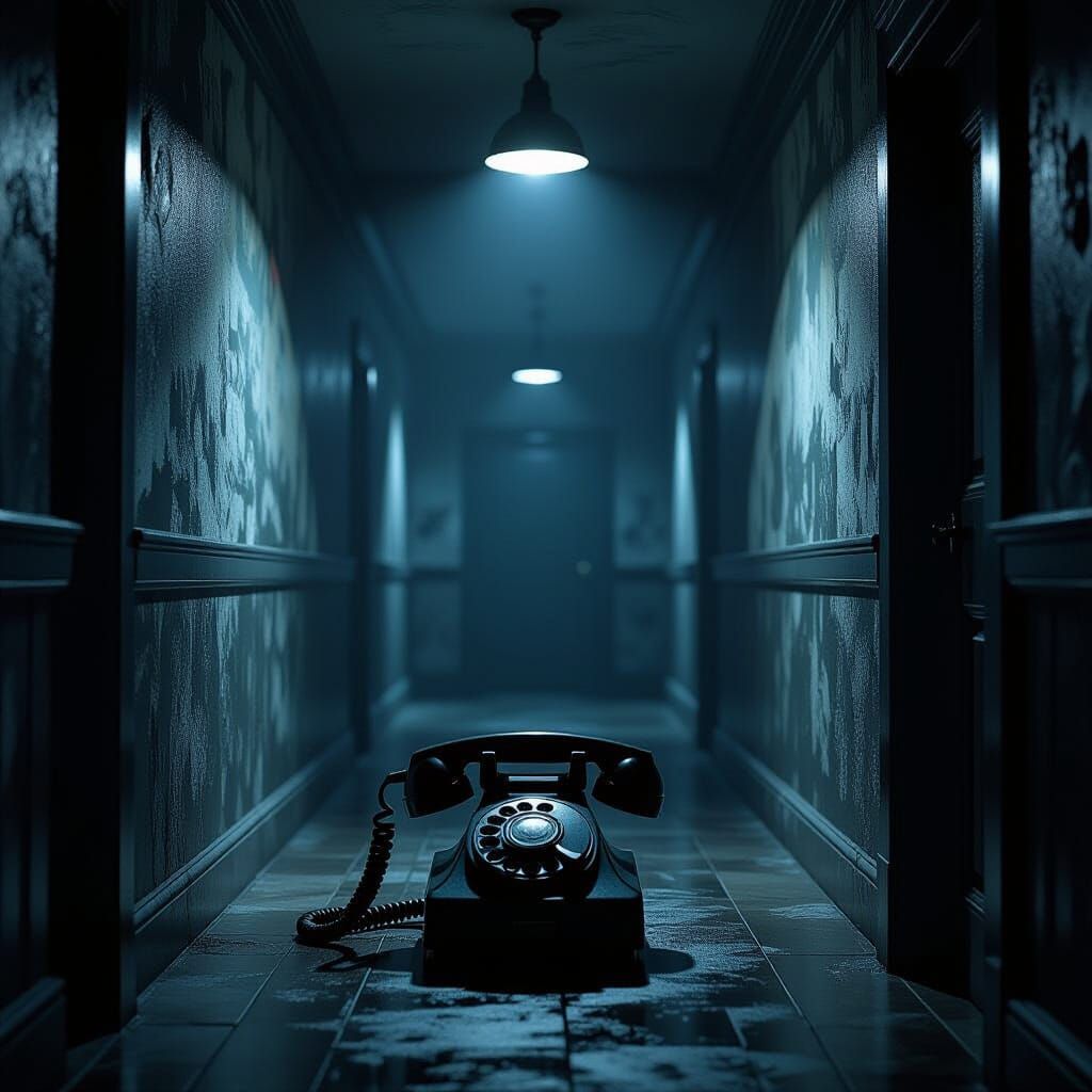 First Person Horror Hallway with Distant Phone Light