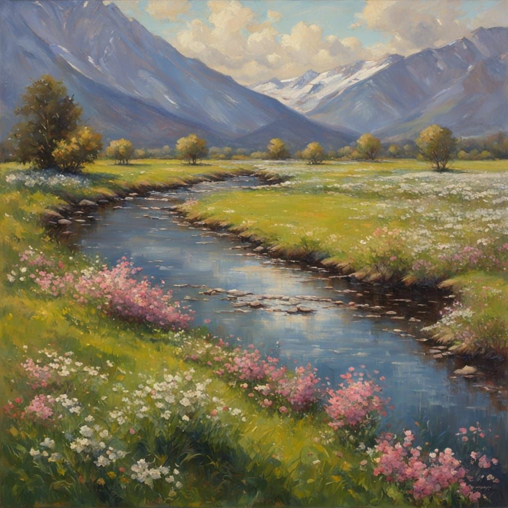 Vibrant Spring Scenes in Whimsical Oil Painting Style