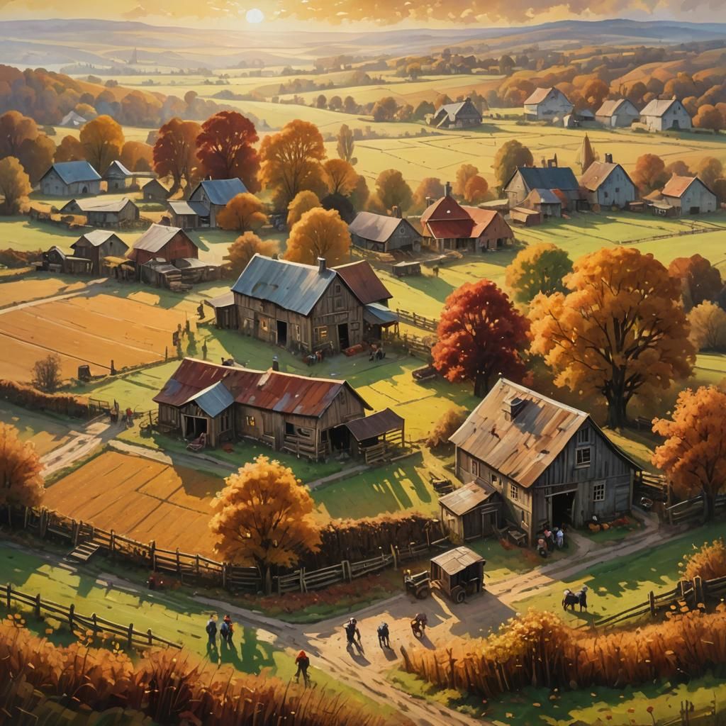 Autumn Farm: Oil Painting in High Fantasy Style
