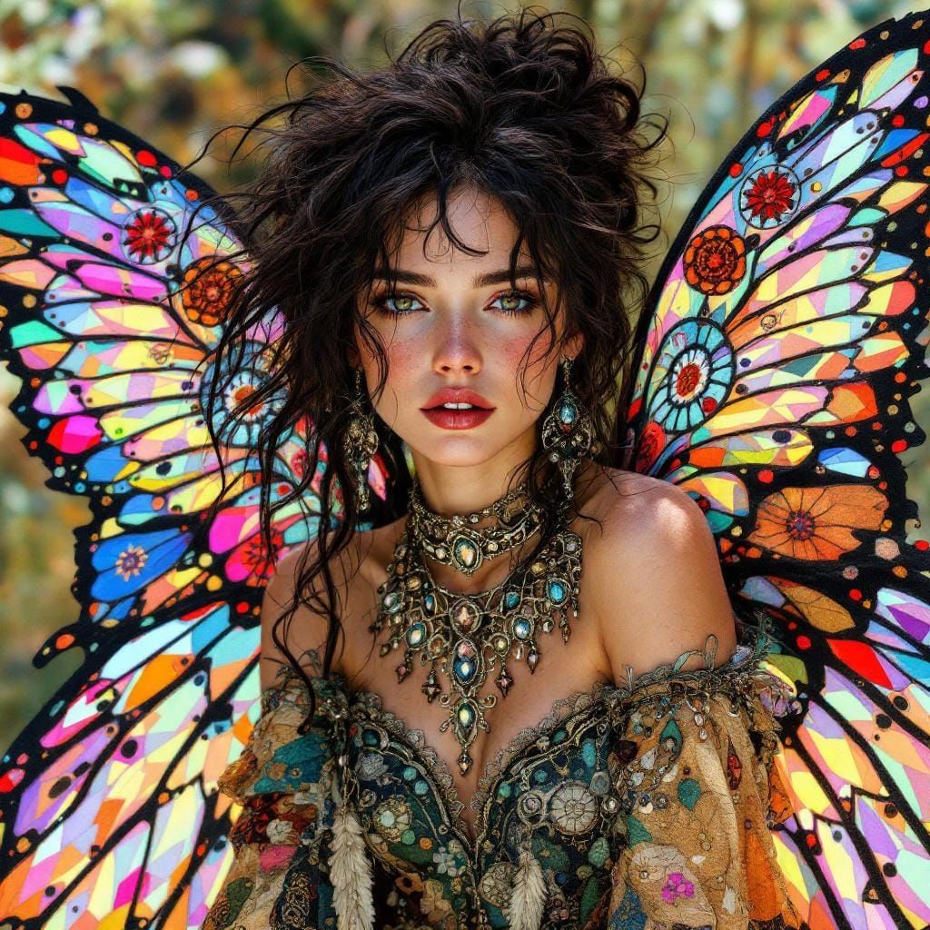 Bohemian Fairy Muse with Iridescent Wings