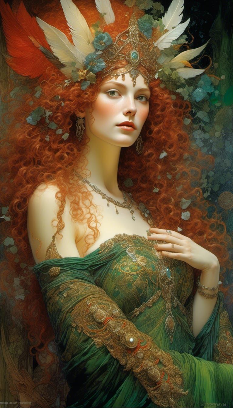 Horned Goddess Portrait in Hyperrealistic Style