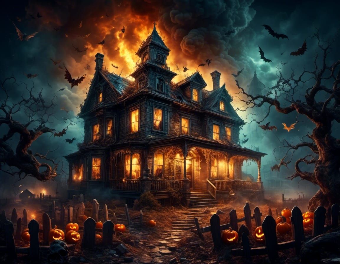 Halloween House on Fire