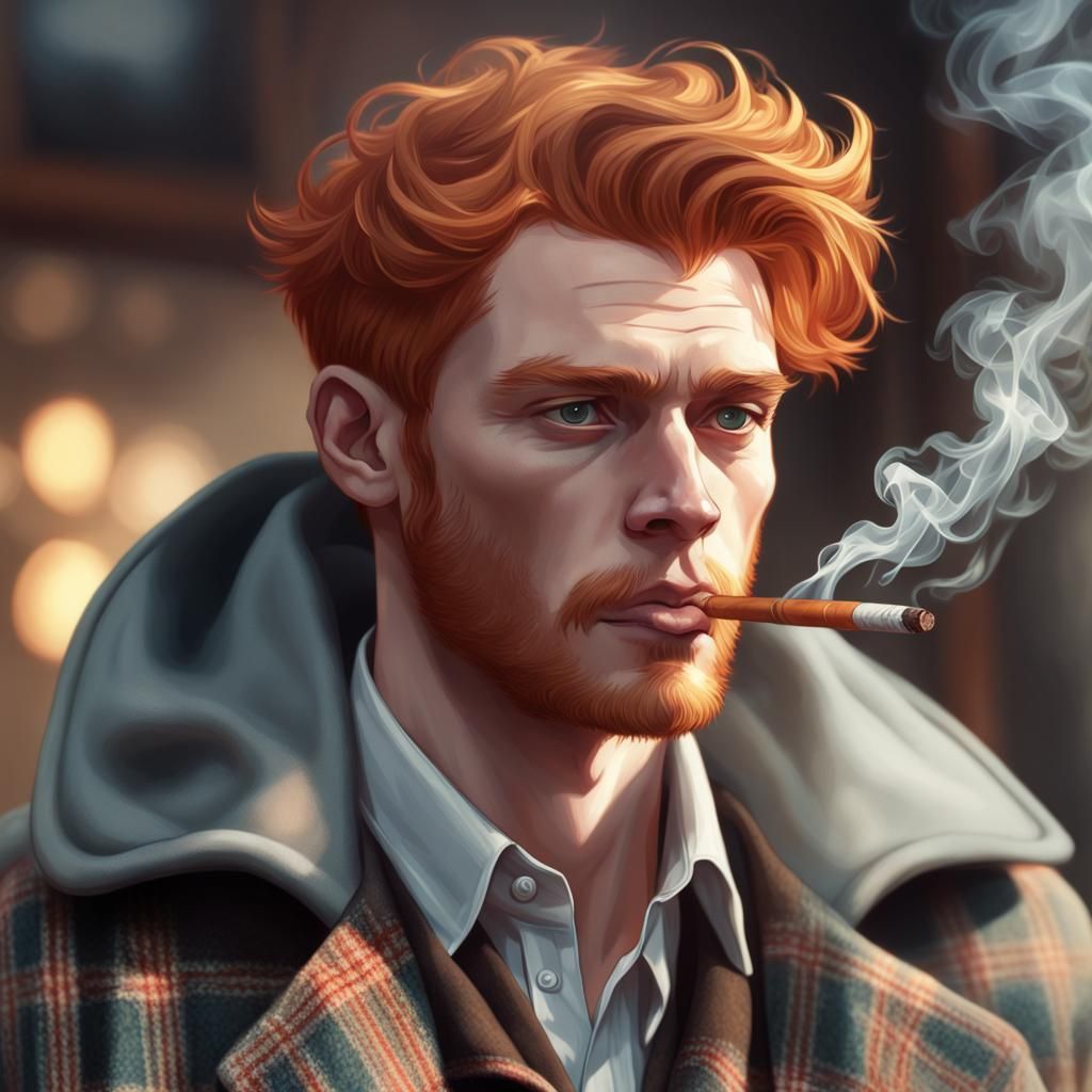 Ginger Man Smoking: Detailed Artstation Portrait