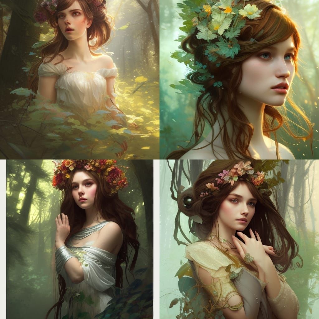 Butterfly Princess Portrait in Forest, Digital Art