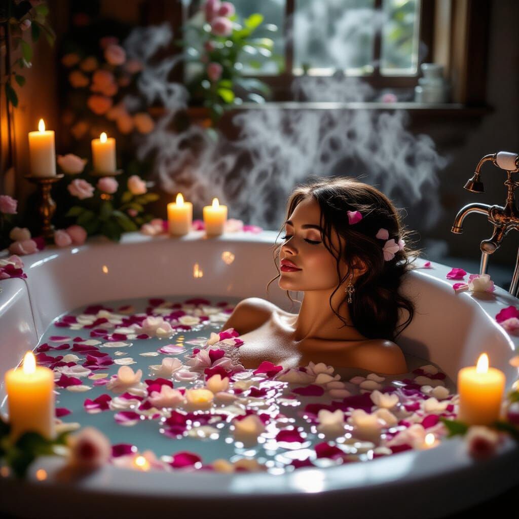 Relaxing Warm Bath with Flower Petals