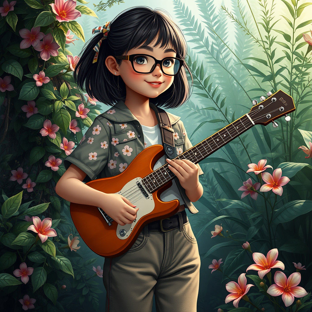 Girl with Guitar in Dreamscape Fantasy Art
