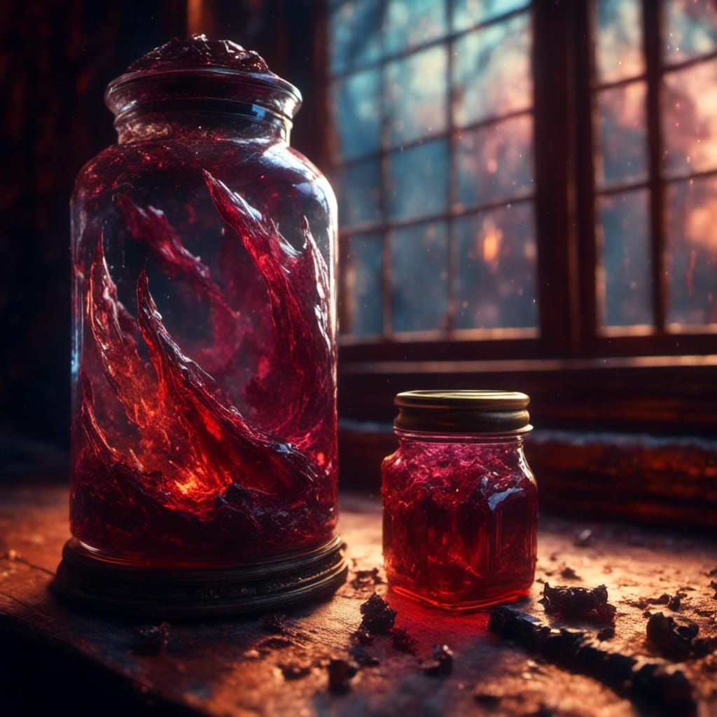 Fanged Potions on a Windowsill: Hyperrealistic Concept Art