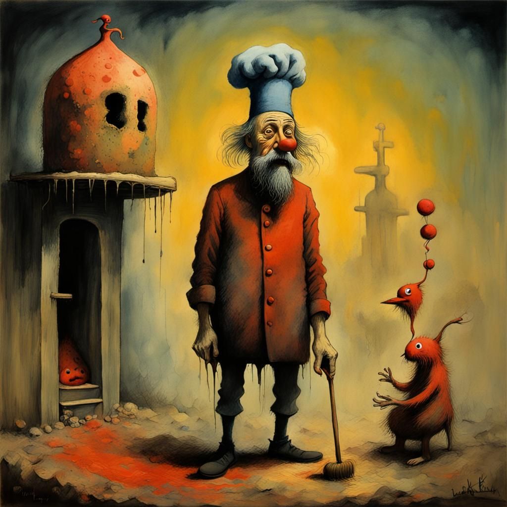 Surreal Baker in Gouache Style, Impressionist Masterpiece