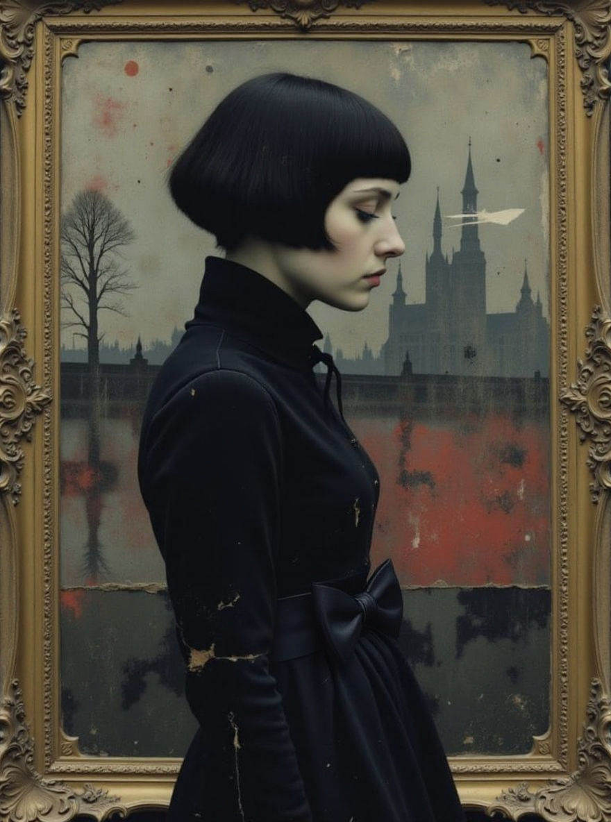 Gothic Girl Portrait in Gilded Frame