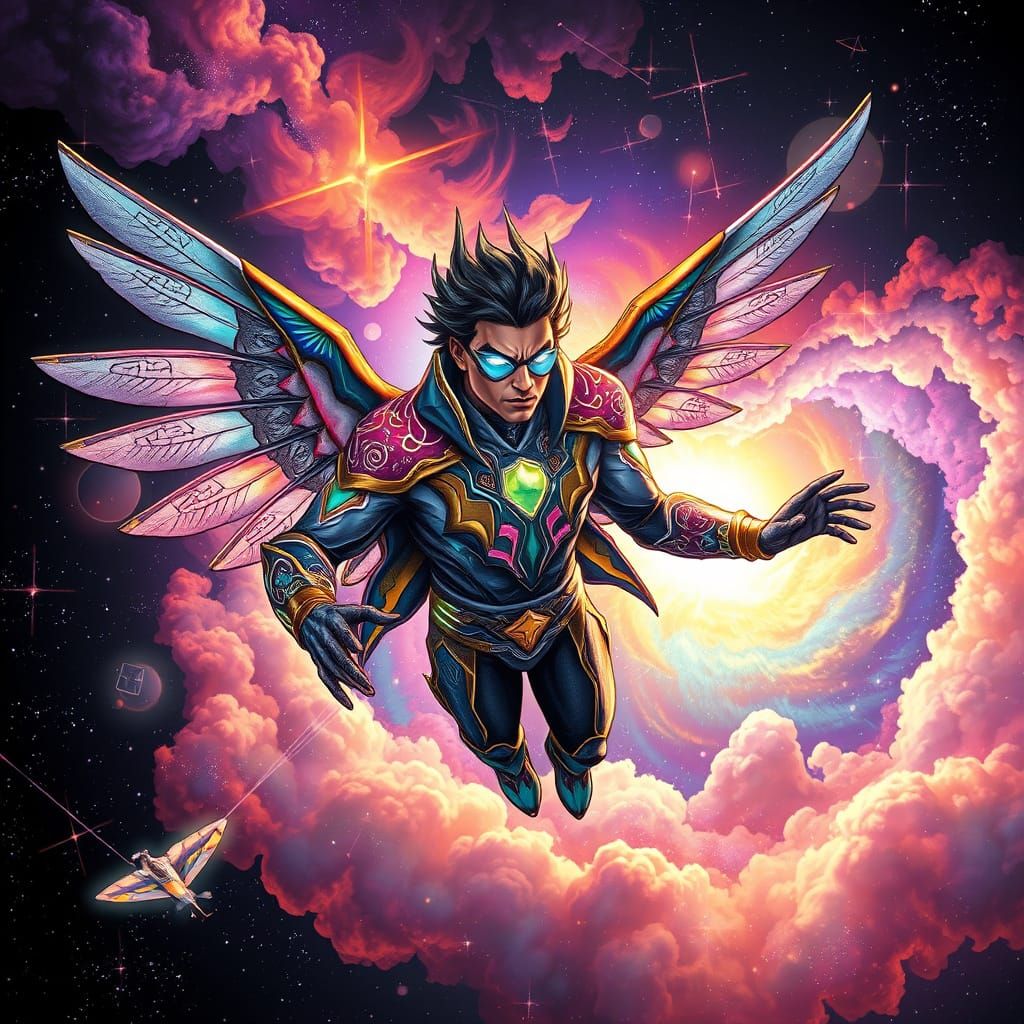 Cosmic Kite Hero in Vibrant Astral Illustration