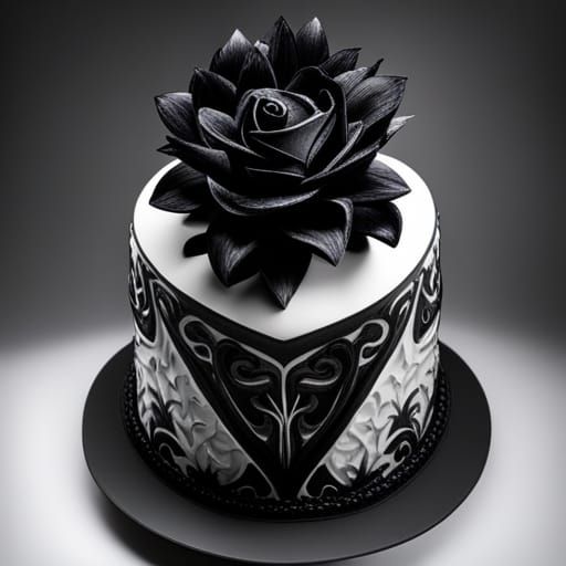 Sinister Black Flower Cake in Goth Style