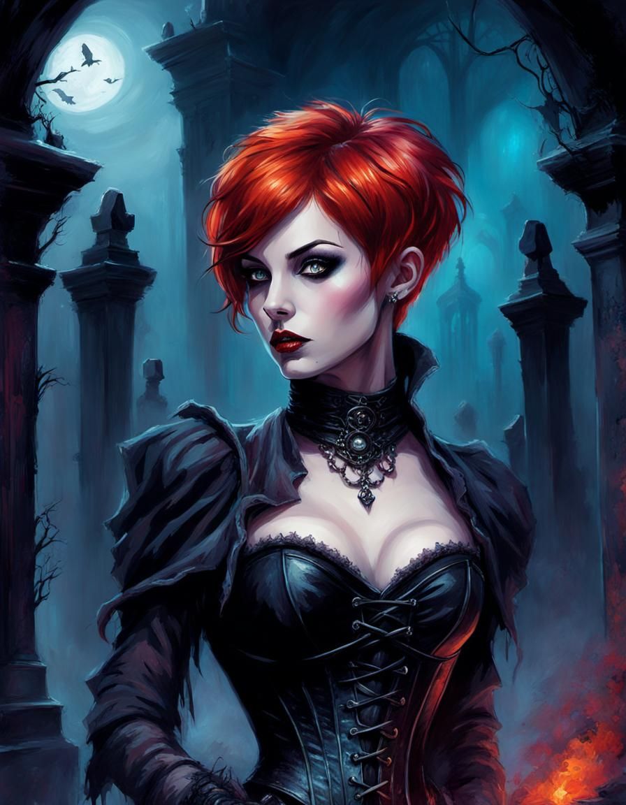 Gothic Horror Graveyard Illustration in Vibrant Colors