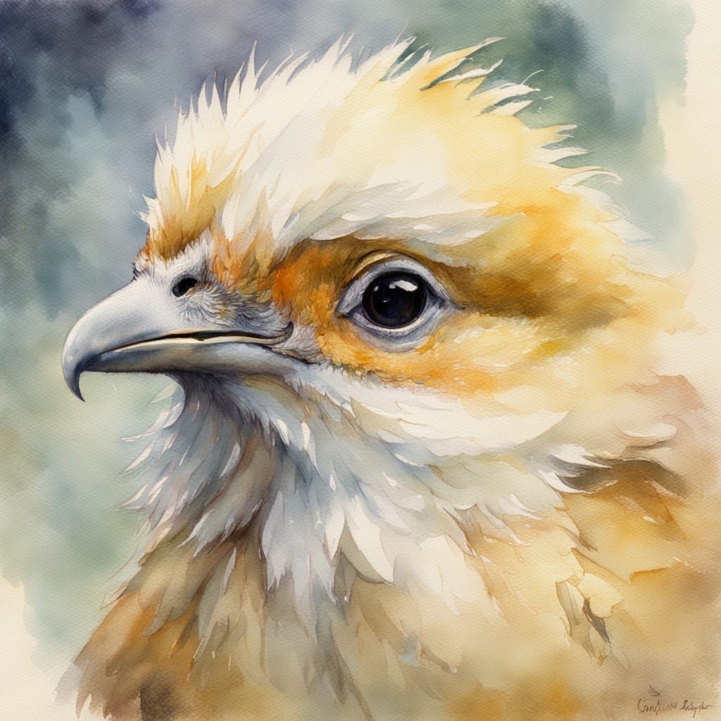 Grumpy Chick Portrait in Watercolour Style