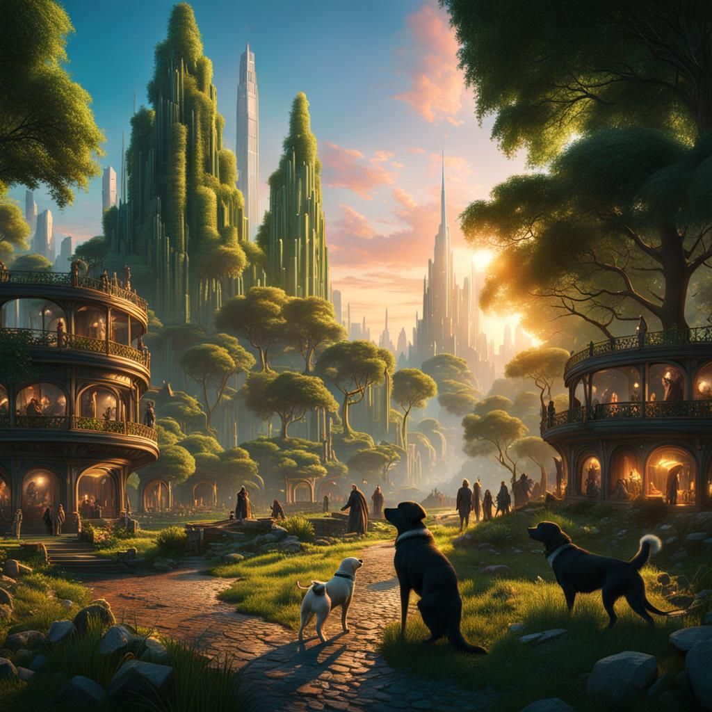 Utopian City in Green Forest: Fantasy Concept Art