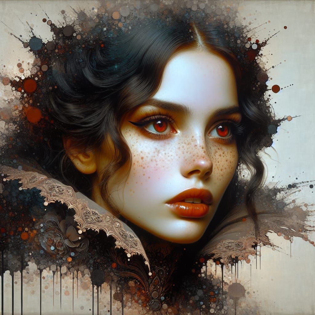 Melancholic Freckled Vampire in Gothic Oil Portrait