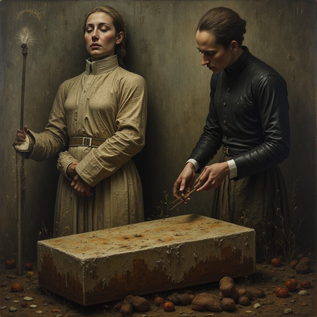 Dark Reaper Scene in Goya Modigliani Abstract Style