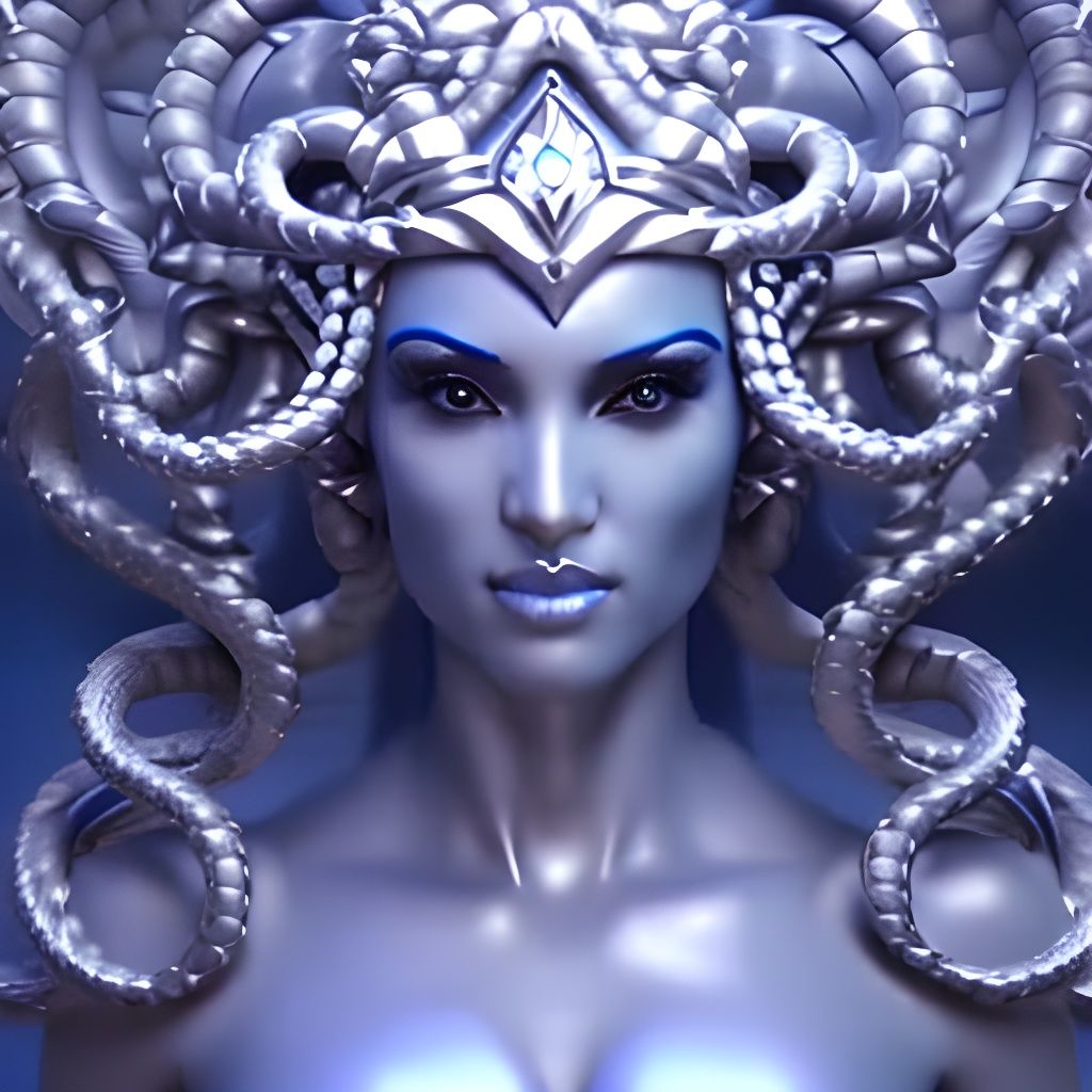 Beautiful Medusa in Sapphire Dragon Armor