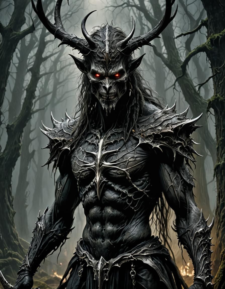 Eldritch Black Wendigo in Rainstorm, Detailed Matte Painting