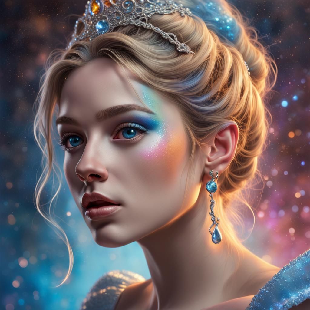 Hyperrealistic Fantasy Cinderella in Cosmic Splash Art
