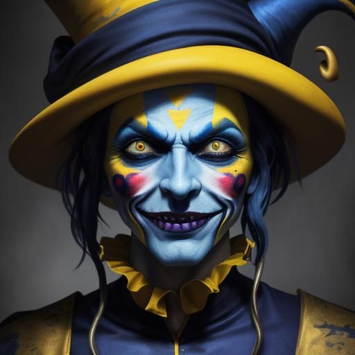 Sinister Jester in Fauvist Carnival Illustration