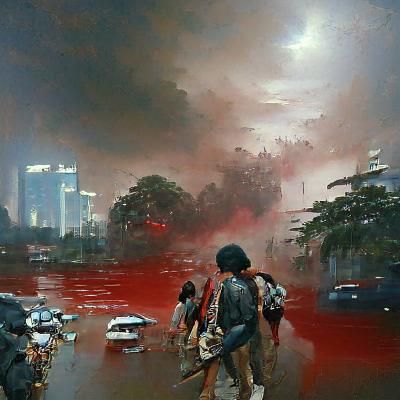 Zombie Apocalypse in Jakarta as Oil Painting