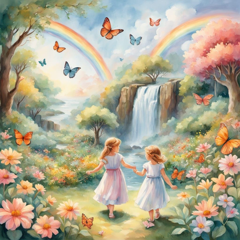Children's Garden of Eden Watercolor Illustration